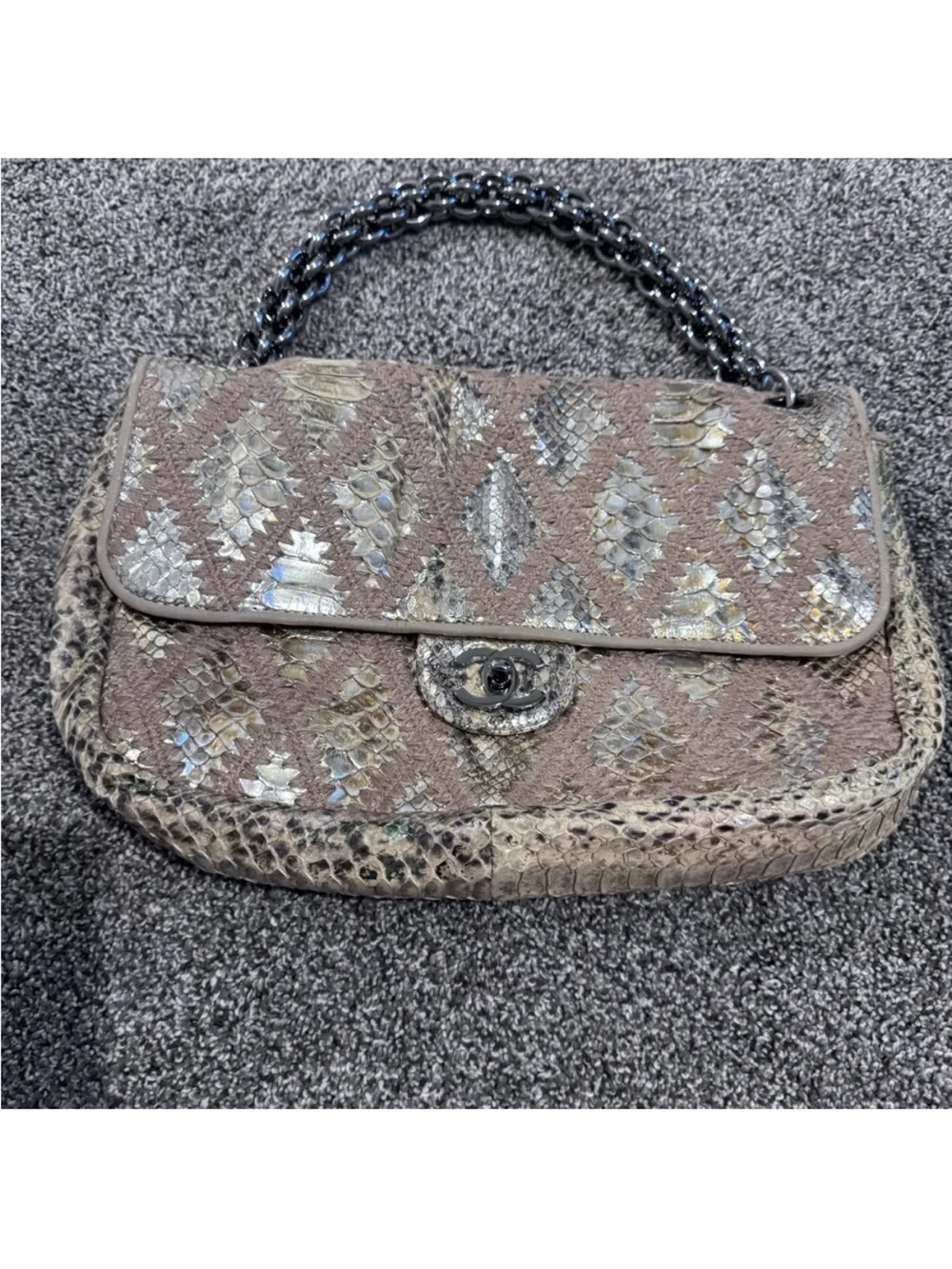 STUNNING CHANEL RARE GOLD/METALLIC PYTHON LEATHER Hobo with Chain Handle